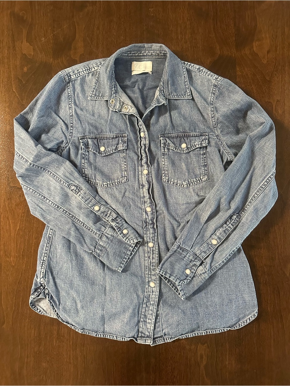 J Crew Women’s Denim Western Style Pearl Snap Front Long Sleeve Shirt Slim S EUC